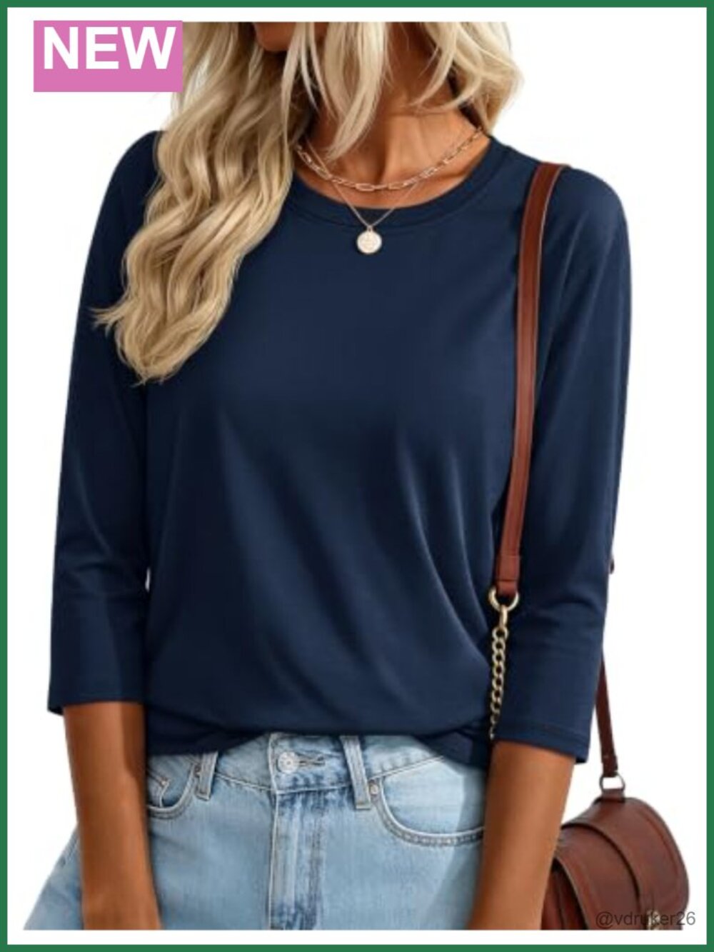 Women's 3/4 Sleeve Cotton Blend Crew Neck Casual T-Shirt